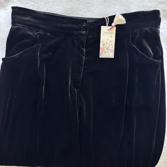 JOHNNY WAS Steffania Black Velvet Wide Leg Pleat Trouser--L - Picture 8 of 16